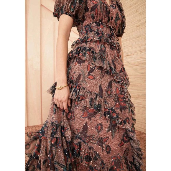 ULLA JOHNSON Cara Short-Sleeve Ruffle Dress - Picture 2 of 10